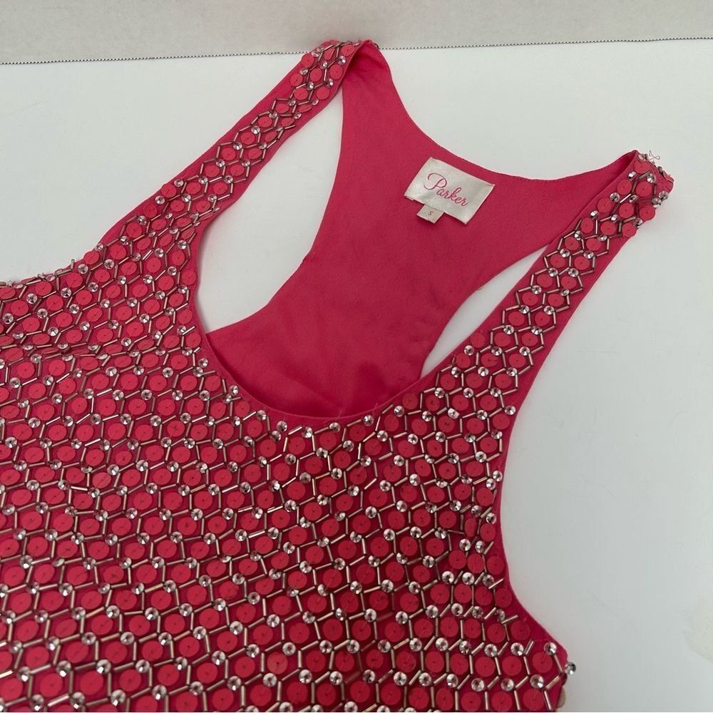 Parker Pink Silk Beaded Sequined Racerback Lined Top Tunic Size Small‎